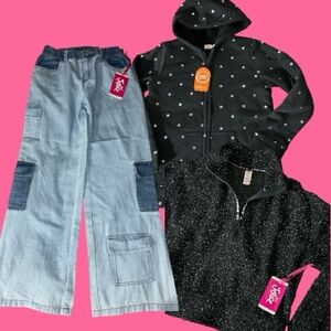 NWT Justice & Wonder nation 3 Pc Sweater Hoodie wide leg jeans bundle 12/14 L/XL